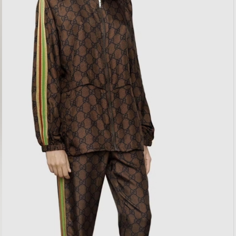 Gucci Monogram Windbreaker with Green and RedAccents (Gently used)